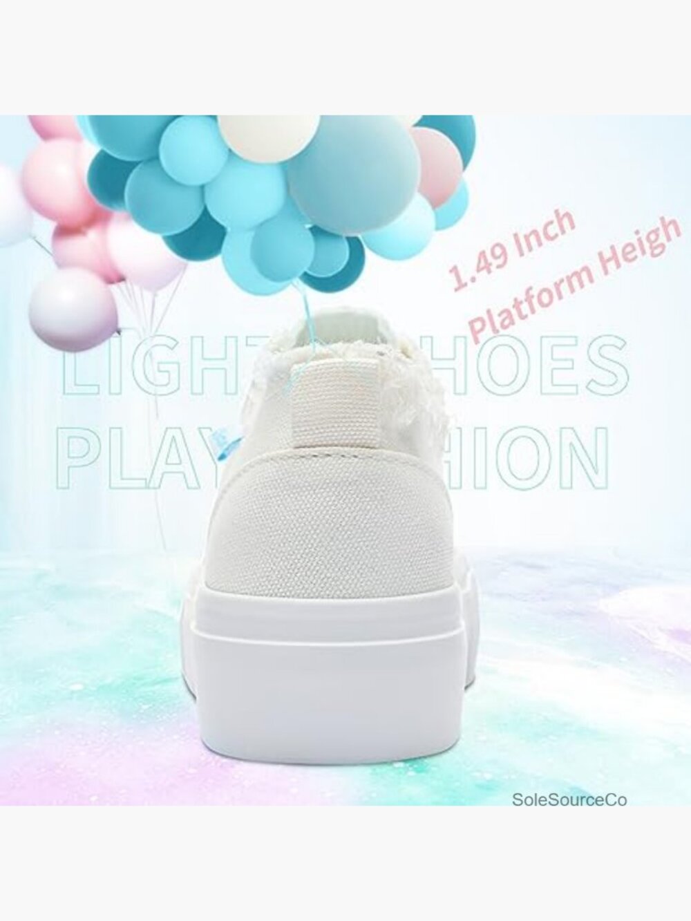Canvas Platform Sneakers Women Low Top Lace Up Walking Shoes Casual White - Picture 6 of 7